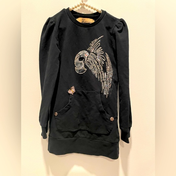 John Galliano embellished sweatshirt dress tunic bird and butterfly size 4 - Picture 1 of 7